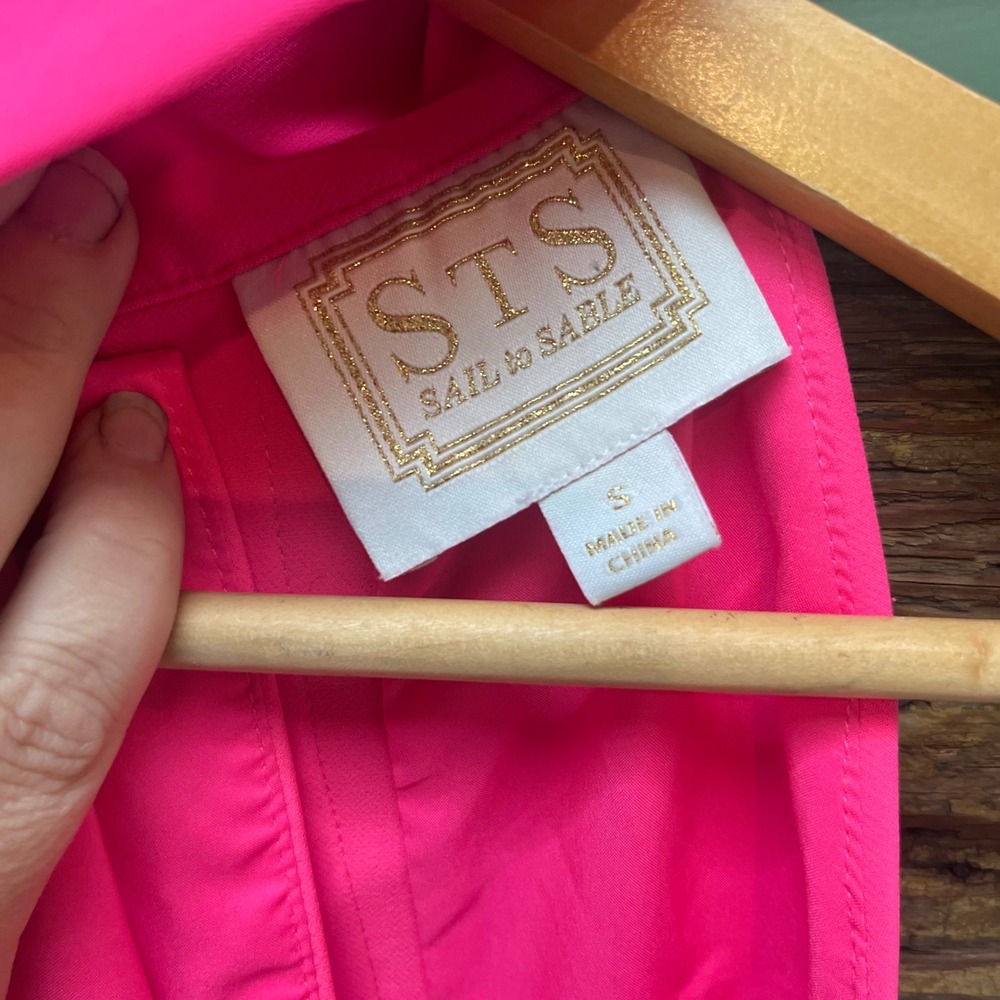 Sail to Sable STS Neon Pink Sleeveless High Neck Button Back Shift Dress Small - Picture 2 of 5